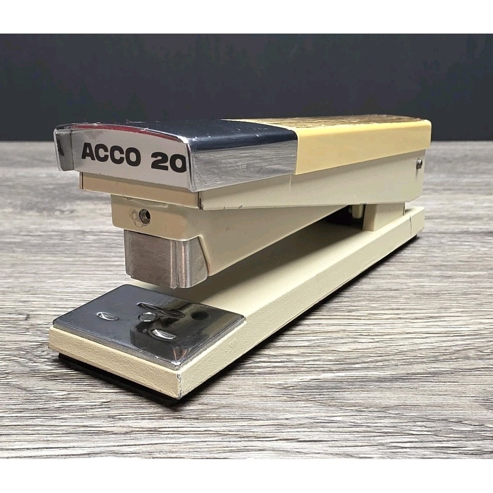 Vintage ACCO 20 Stapler Heavy Duty Desk Office Stapler Tan Woodgrain Made in USA